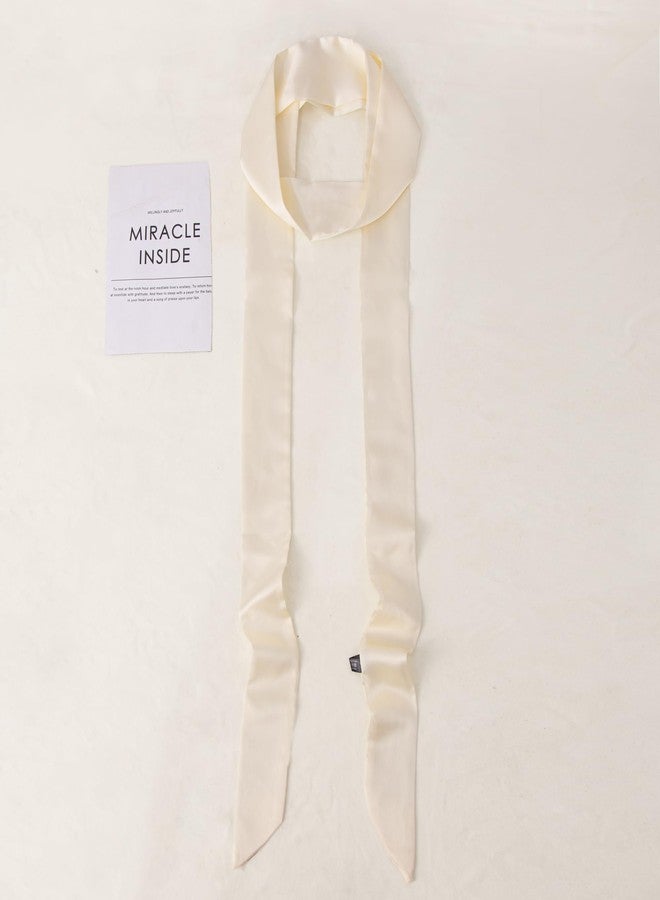 Bwerfuet Stylish Ribbon Scarf Soft Long Skinny Satin Belt Neck Scarf for Women (Beige) - Image 5